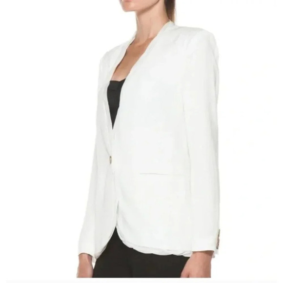 Helmut Lang | The 'Relic'  Crepe Jacket w/ Silk Chiffon Trim in Ivory - 6 - Picture 3 of 11